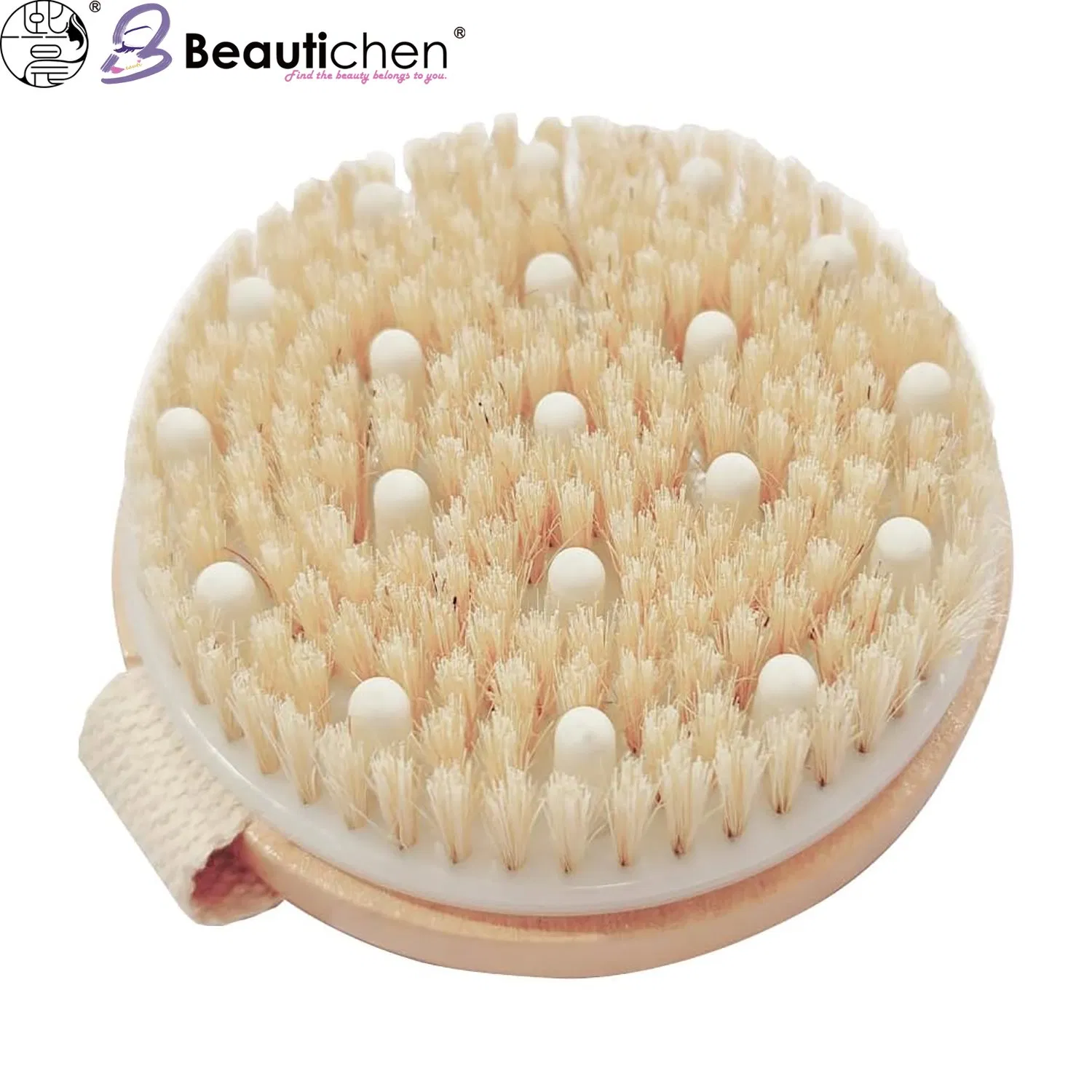 Cepillo de Cuerpo de Cerda Natural Beautichen con Nodos de Masaje – Cepillo de Baño de Madera de Mano para Exfoliación, Drenaje Linfático, Reducción de Celulitis