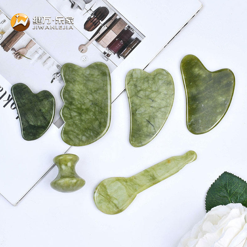 Jiwan Lejia Mejor Precio Suministro Personalizado SPA Mini Facial Natural Verde Jade Corazón Hongo Cuchara Forma Cuerpo Guasha Masaje Herramientas Gua Sha