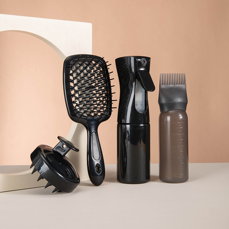 Kit completo de estilizado de cabello con botella de spray de niebla fina, cepillo de masaje del cuero cabelludo y cepillo aplicador de tinte para el cabello, set de herramientas para el cuidado del color del cabello