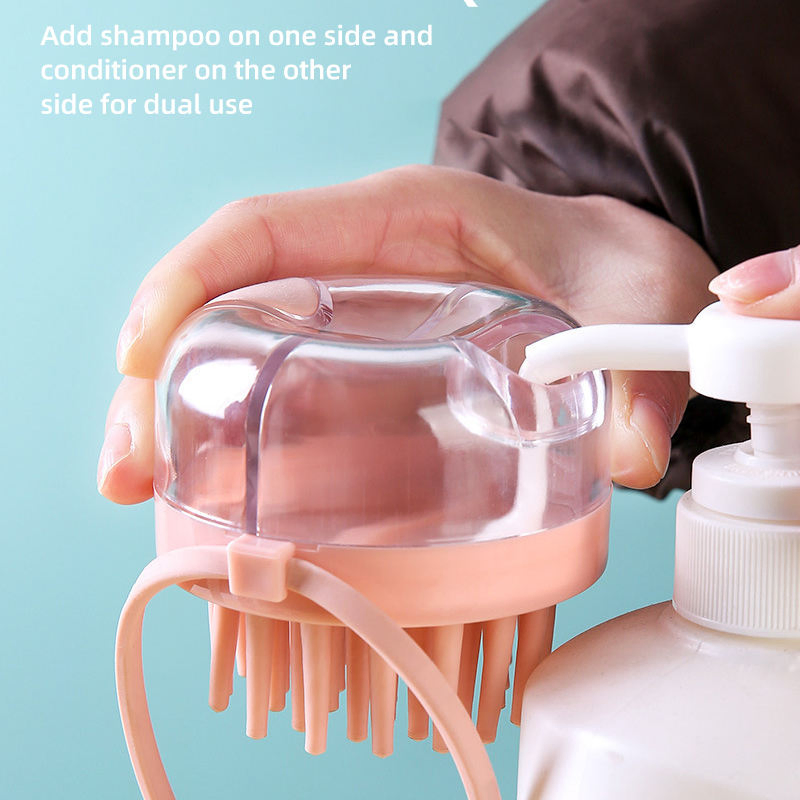 Cepillo de champú de doble presión nuevo para masaje del cuero cabelludo, desenganche y desenredado, cepillo transparente para limpieza y dispensación de champú