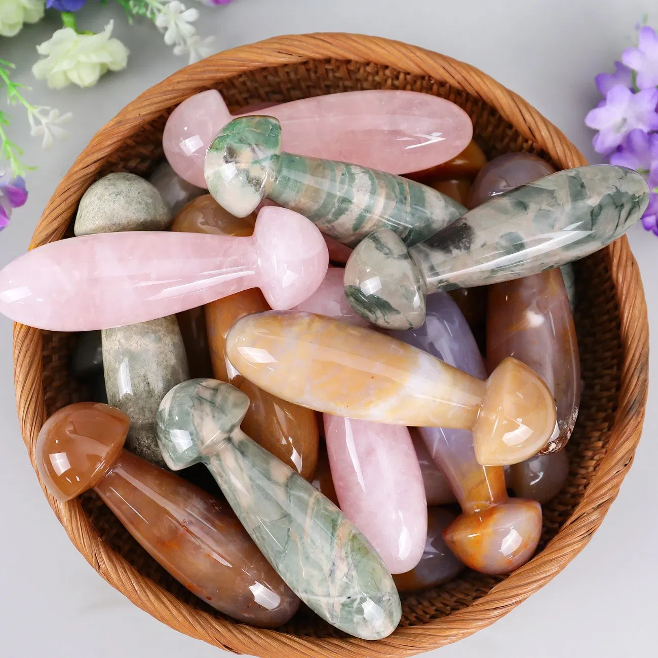 Herramienta de Gua Sha en forma de hongo hecha a mano para relajación corporal, meditación y masaje para uso en SPA, palo de masaje de cristal en forma de hongo