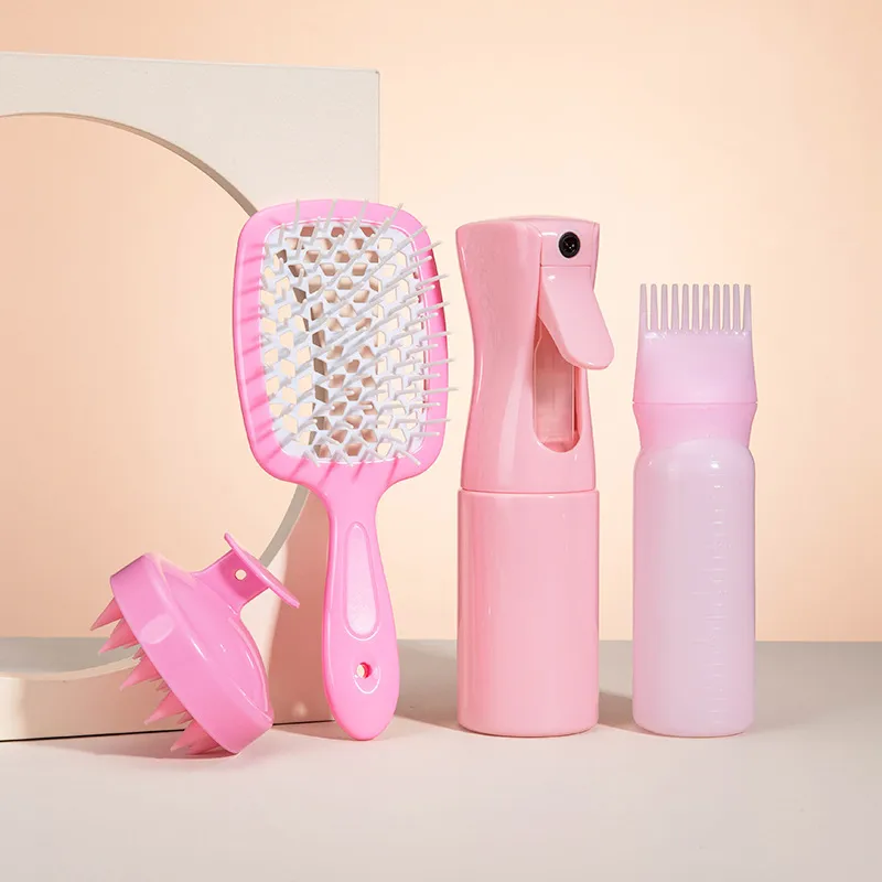 Kit completo de estilizado de cabello con botella de spray de niebla fina, cepillo de masaje del cuero cabelludo y cepillo aplicador de tinte para el cabello, set de herramientas para el cuidado del color del cabello