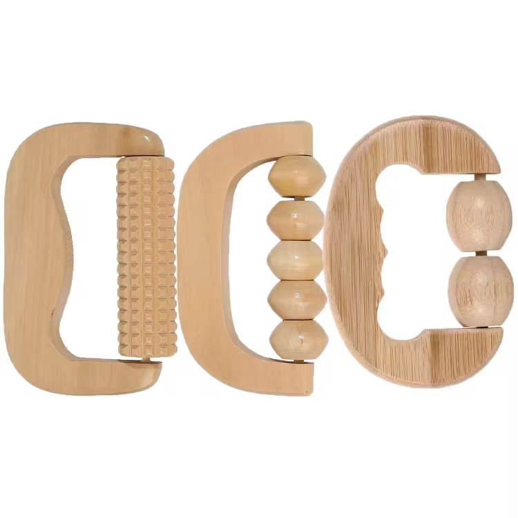 Masajeador de mano portátil de madera de haya personalizado al por mayor para la cara y el cuerpo mini