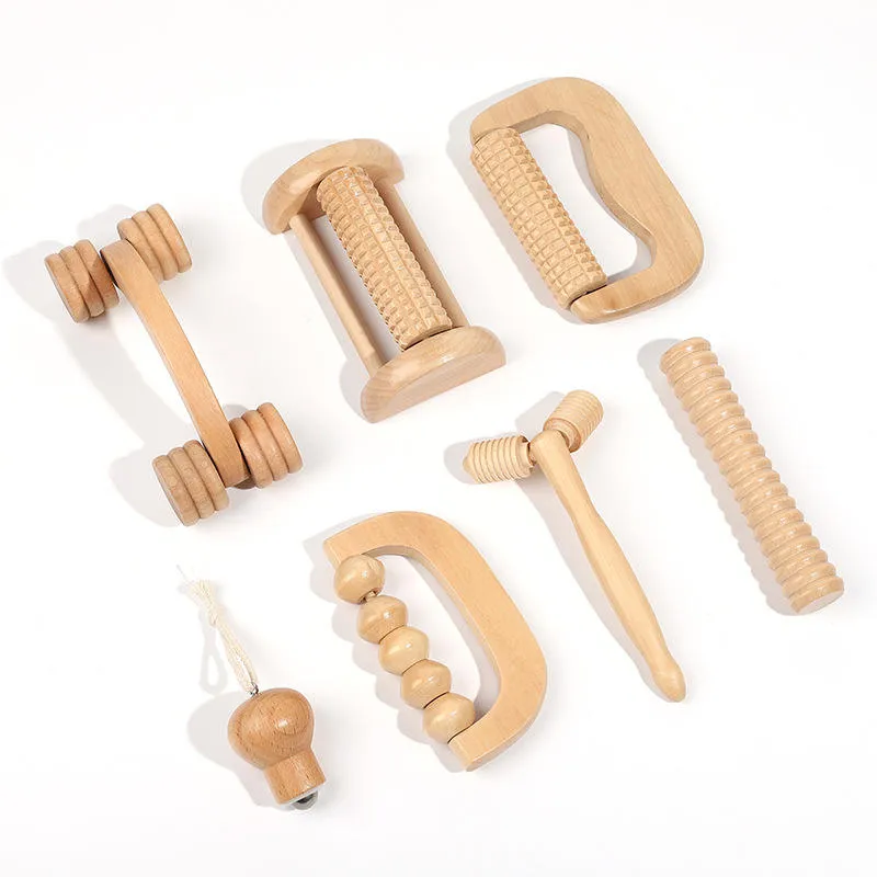 Masajeador de mano portátil de madera de haya personalizado al por mayor para la cara y el cuerpo mini