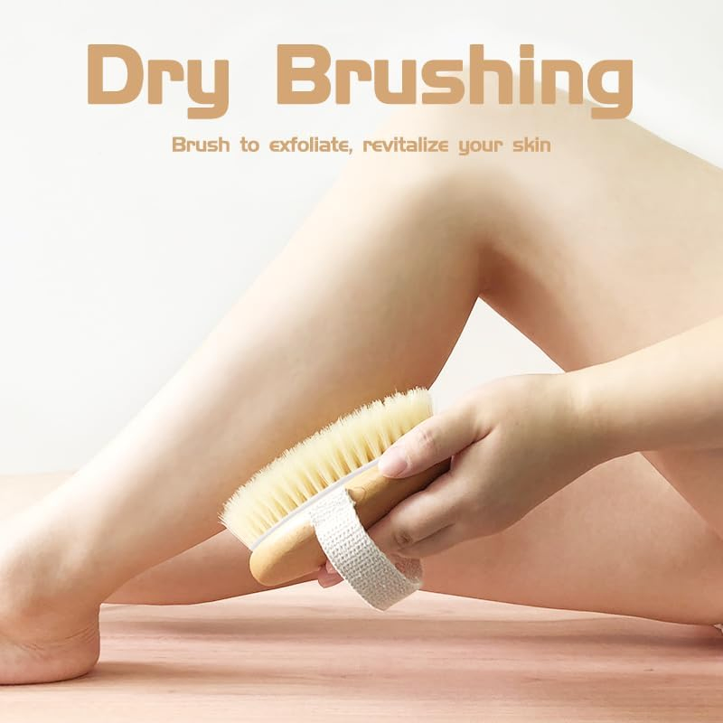 Cepillo de Cuerpo de Cerda Natural Beautichen con Nodos de Masaje – Cepillo de Baño de Madera de Mano para Exfoliación, Drenaje Linfático, Reducción de Celulitis