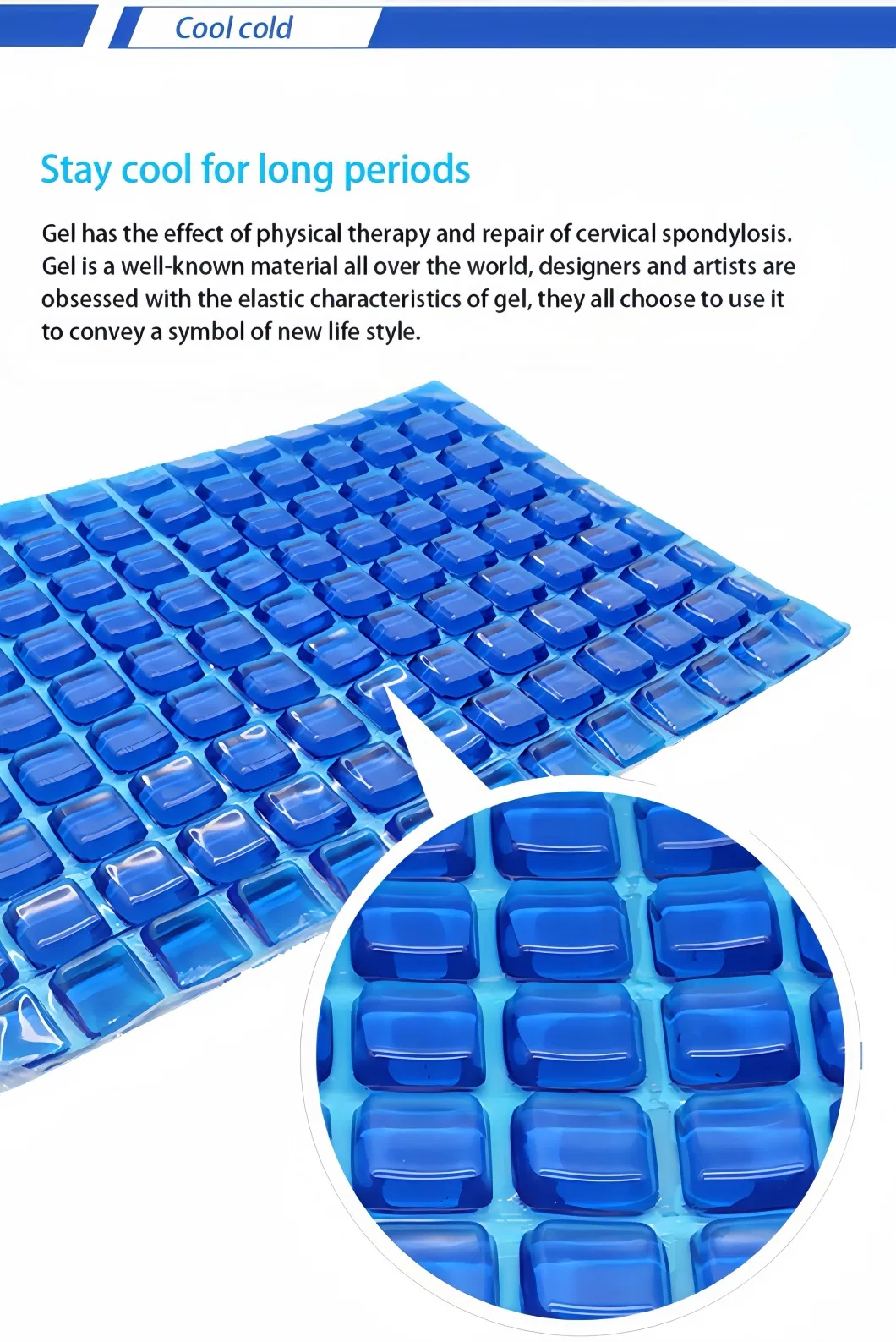 Detalle de capas de la almohadilla de gel fresca