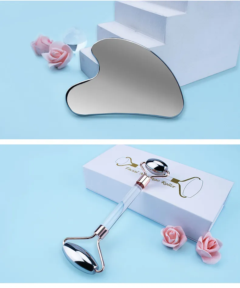 Producto de belleza OEM Gua Sha de acero inoxidable herramienta de masaje facial en forma de corazón Gua Sha de metal Gua Sha de acero inoxidable