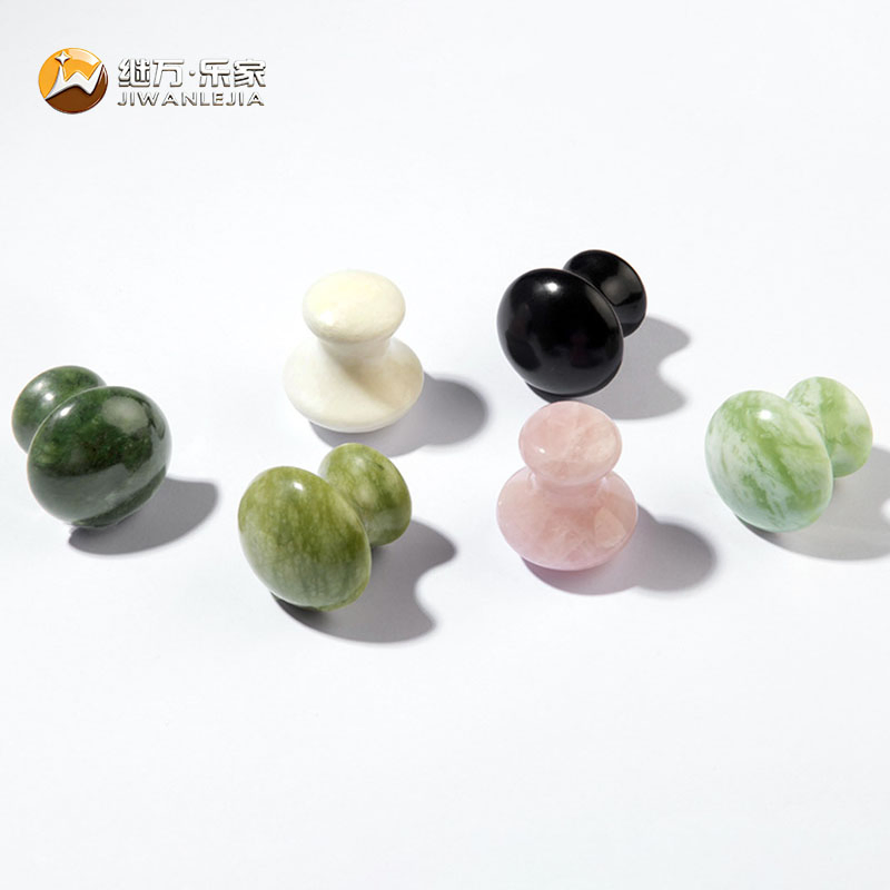 Masajeador de cara de piedra de jade natural Jiwan Lejia, set de guasha de ojo verde en forma de hongo, alivia la tensión, herramienta de masaje guasha de piedra bian personalizada
