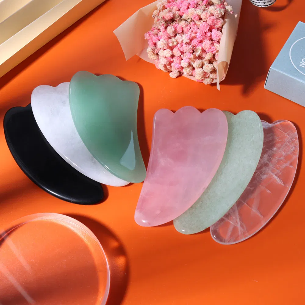 Herramienta de masaje facial de piedra Gua Sha de cerámica de jade natural, herramientas de guasha de jade para el cuidado de la piel
