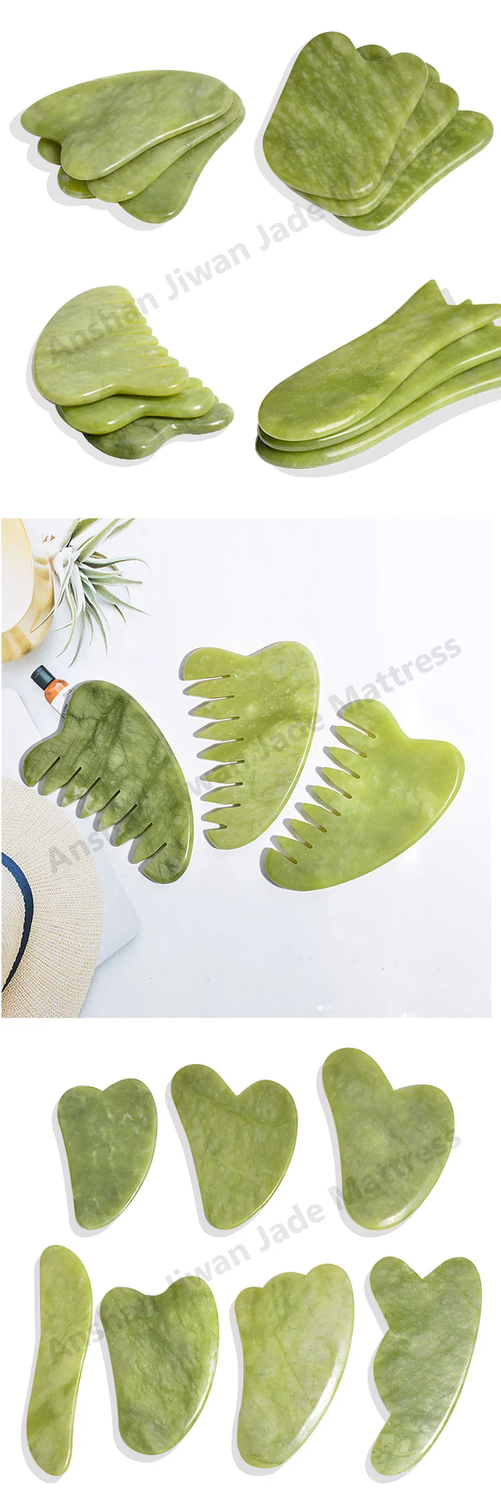 SPA Mini Facial Natural Verde Jade Corazón Hongo Cuchara Forma Cuerpo Guasha Masaje Herramientas Gua Sha