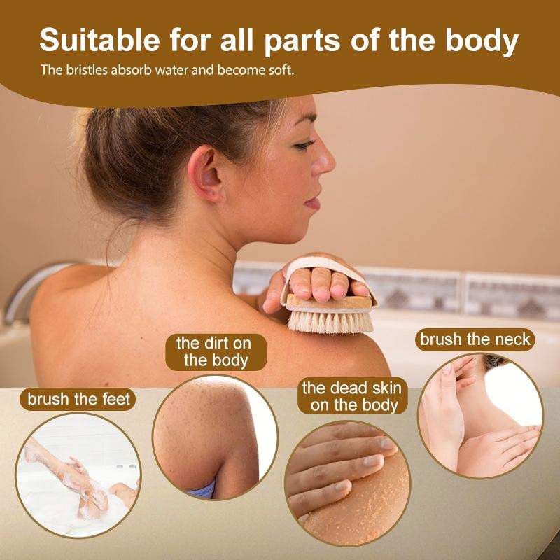 Cepillo de Cerdas de Jabalí Ecológico para el Cuerpo con Masaje, Exfoliante para Piel Seca, Cepillo de SPA