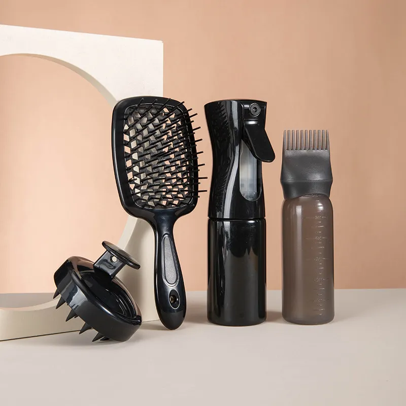 Kit completo de estilizado de cabello con botella de spray de niebla fina, cepillo de masaje del cuero cabelludo y cepillo aplicador de tinte para el cabello, set de herramientas para el cuidado del color del cabello