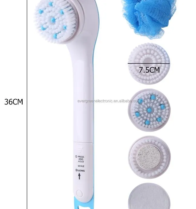 Cepillo de masaje portátil para el cuerpo y los pies con mango largo 5 en 1 cepillo eléctrico para baño y ducha