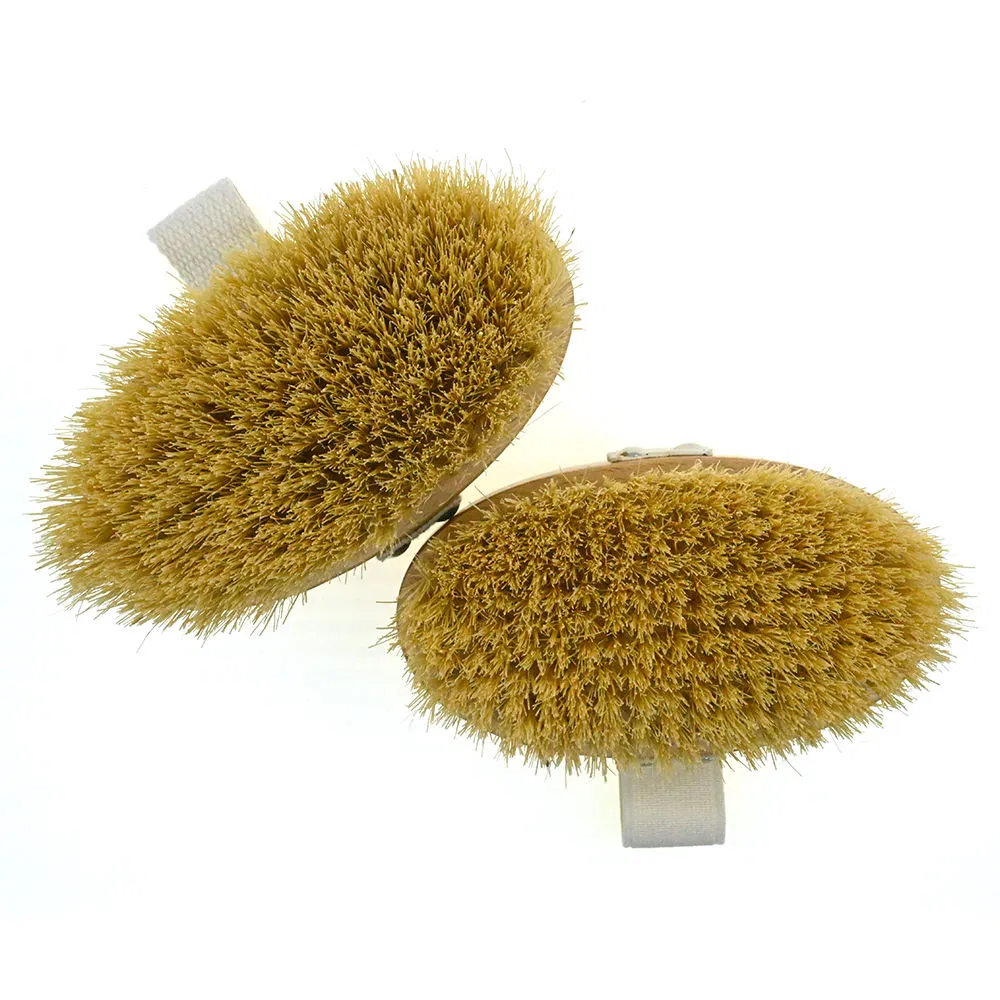 Cepillo de baño de madera con cerdas para exfoliación húmeda y seca, masajeador de mano para el cuerpo