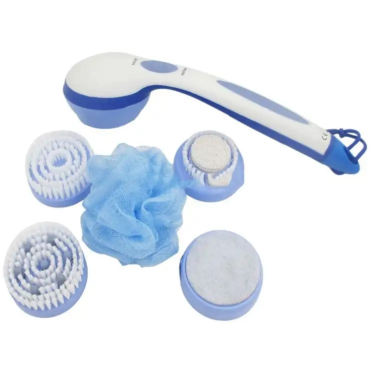 Cepillo de masaje portátil para el cuerpo y los pies con mango largo 5 en 1 cepillo eléctrico para baño y ducha