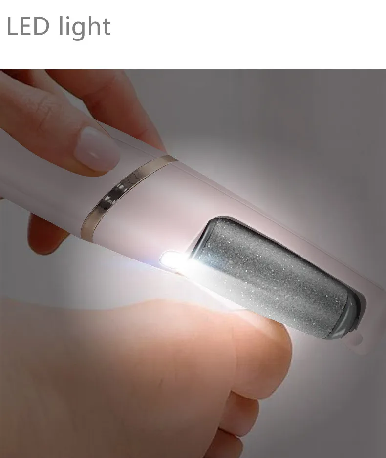 Herramientas de cuidado de la piel con carga USB, molinillo eléctrico para pies con LED y dos velocidades, lima para pies para eliminar la piel muerta