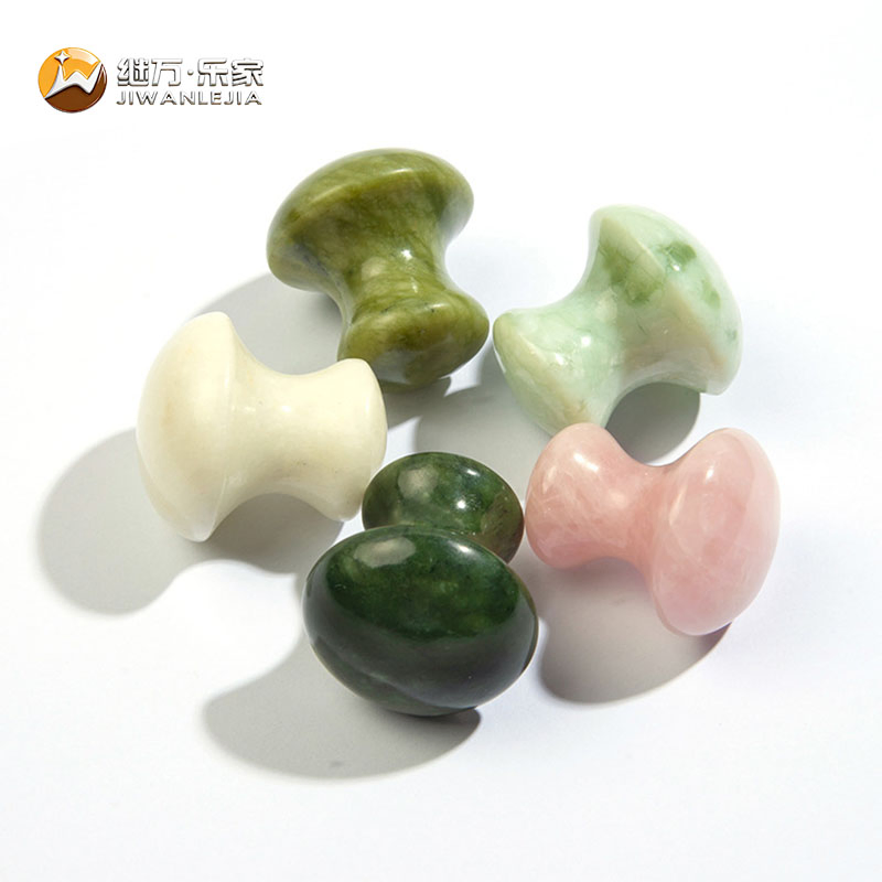 Masajeador de cara de piedra de jade natural Jiwan Lejia, set de guasha de ojo verde en forma de hongo, alivia la tensión, herramienta de masaje guasha de piedra bian personalizada