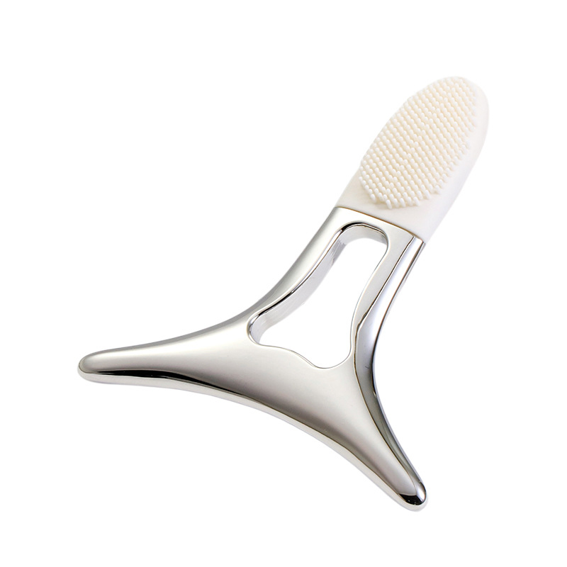 Herramienta de Gua Sha de Metal 4-in-1 de Alta Venta con Mango de Silicona: Tabla de Masaje Facial y Tabla de Gua Sha para Piernas, Hombros