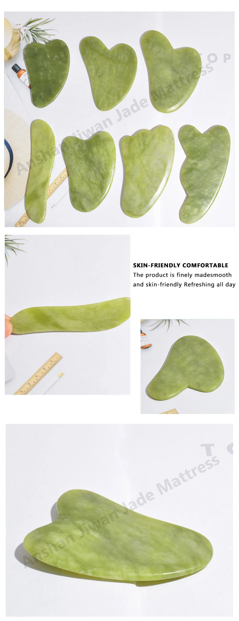 SPA Mini Facial Natural Verde Jade Corazón Hongo Cuchara Forma Cuerpo Guasha Masaje Herramientas Gua Sha