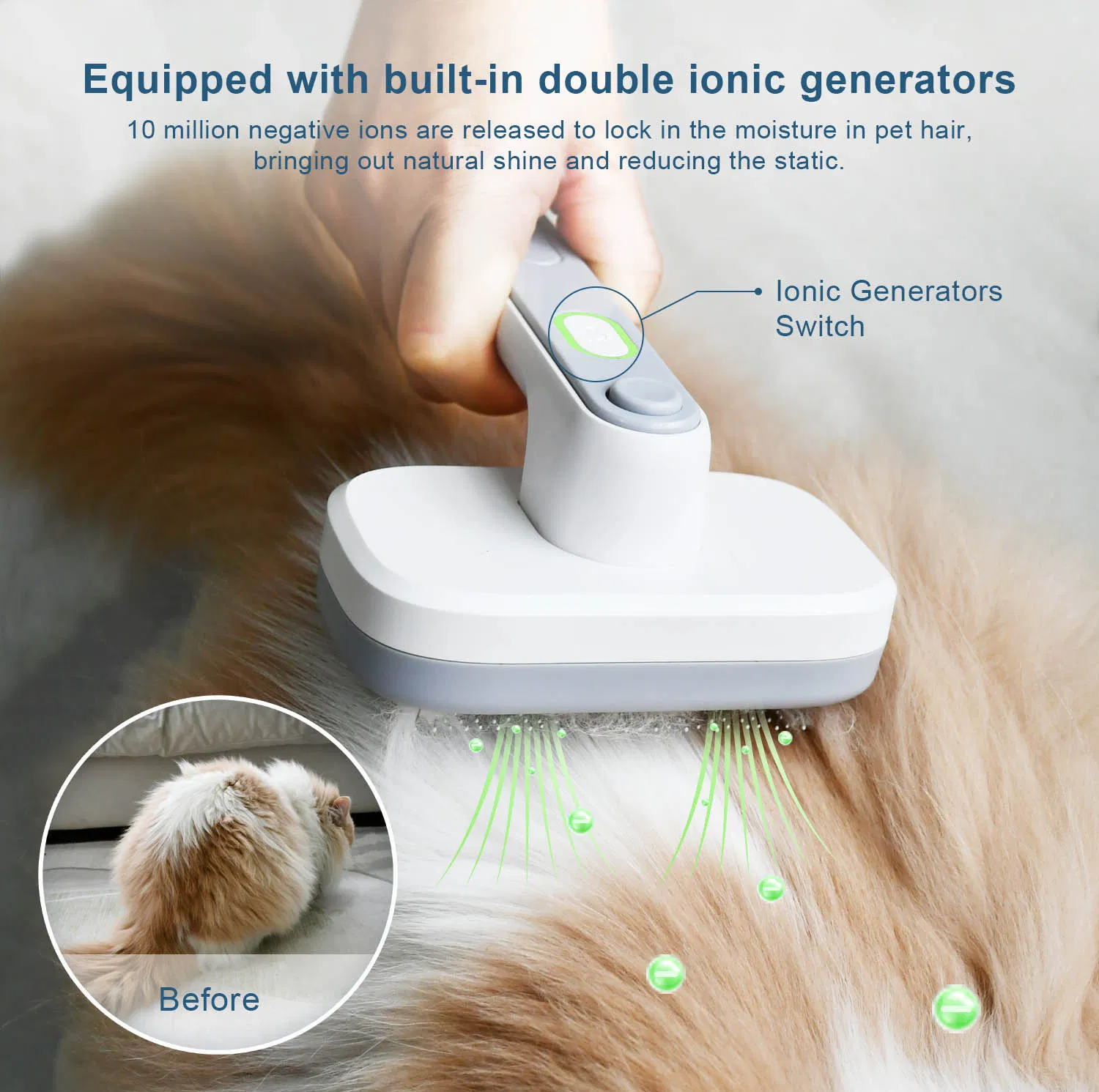 Cepillo de aseo autolimpiante para mascotas con ion negativo para perros y gatos