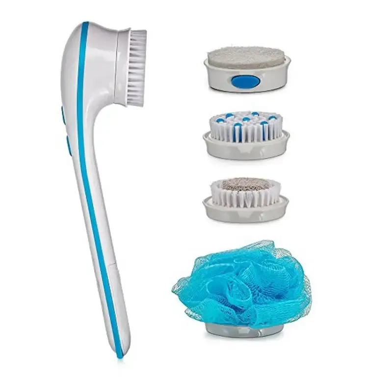 Cepillo de masaje portátil para el cuerpo y los pies con mango largo 5 en 1 cepillo eléctrico para baño y ducha