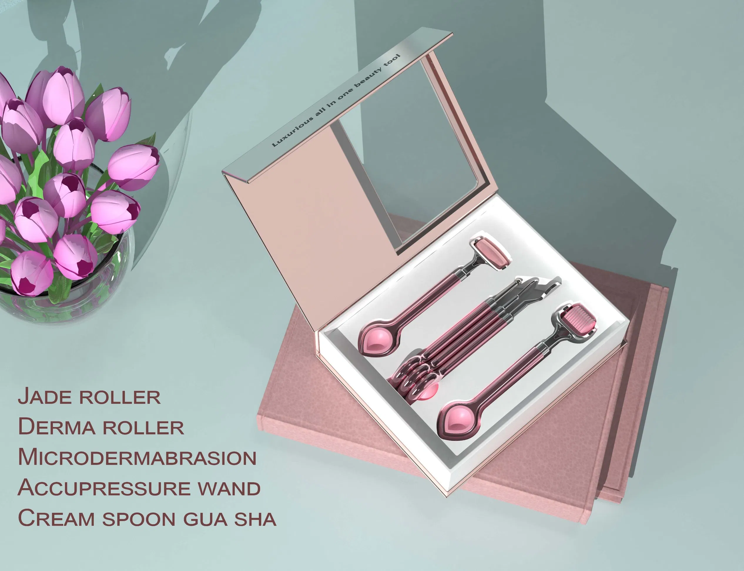 Dúo de Gua Sha y Microdermoabrasión: Pulidor de Diamante, Cuchara para Ojos, Varita de Acupresión para una Piel Radiante