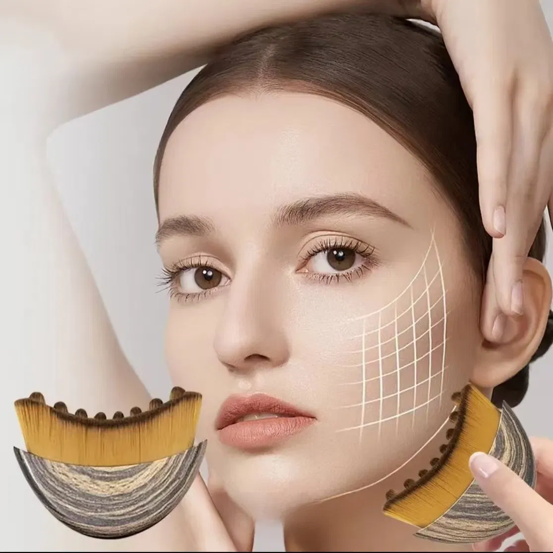 Cepillo de Gua Sha de Doble Efecto con Mango para Masaje de Ojos y Cuello, Levanta Contornos