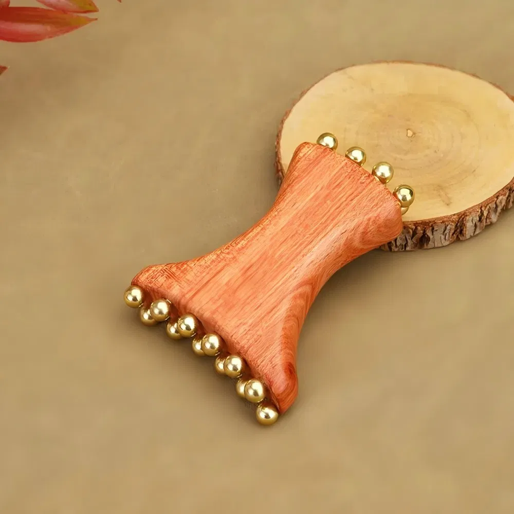 Herramienta de masaje de madera y latón, rodillo Gua Sha, herramienta facial Gua Sha