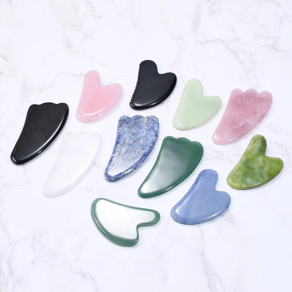Herramienta de masaje facial de piedra Gua Sha de cerámica de jade natural, herramientas de guasha de jade para el cuidado de la piel