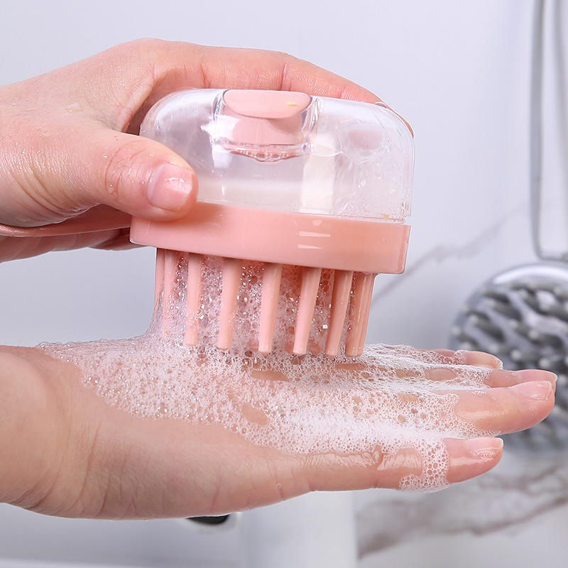Cepillo de champú de doble presión nuevo para masaje del cuero cabelludo, desenganche y desenredado, cepillo transparente para limpieza y dispensación de champú