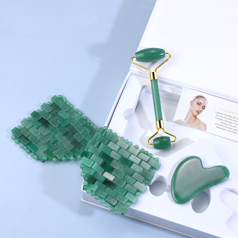 Nuevo rodillo de jade de cuarzo rosa natural para masaje corporal, herramienta de raspado Gua Sha, herramientas de masaje facial