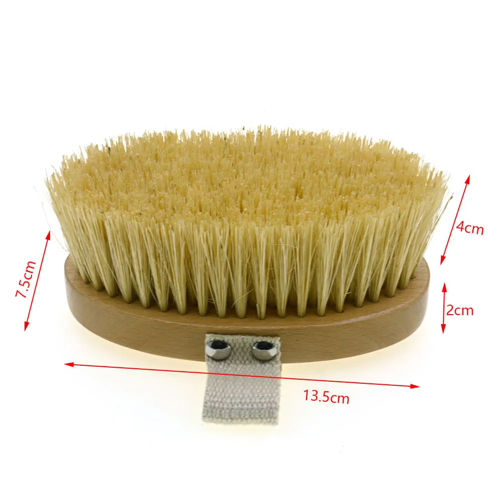 Cepillo de baño de madera con cerdas para exfoliación húmeda y seca, masajeador de mano para el cuerpo
