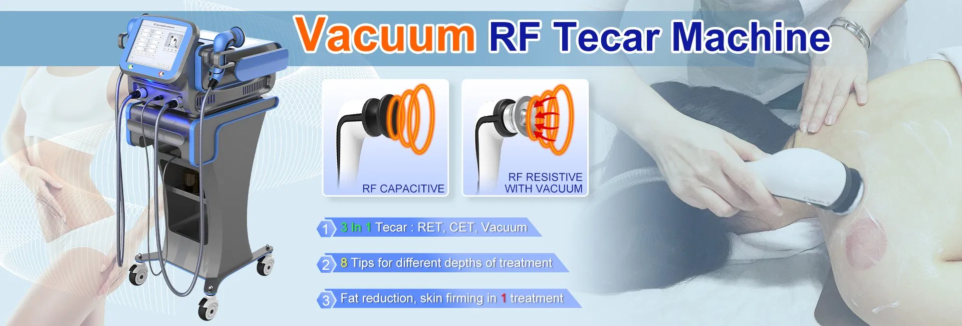 Levantamiento facial, modelado corporal, RF Tecar, radiofrecuencia Tecar, máquina de vacío Tecar