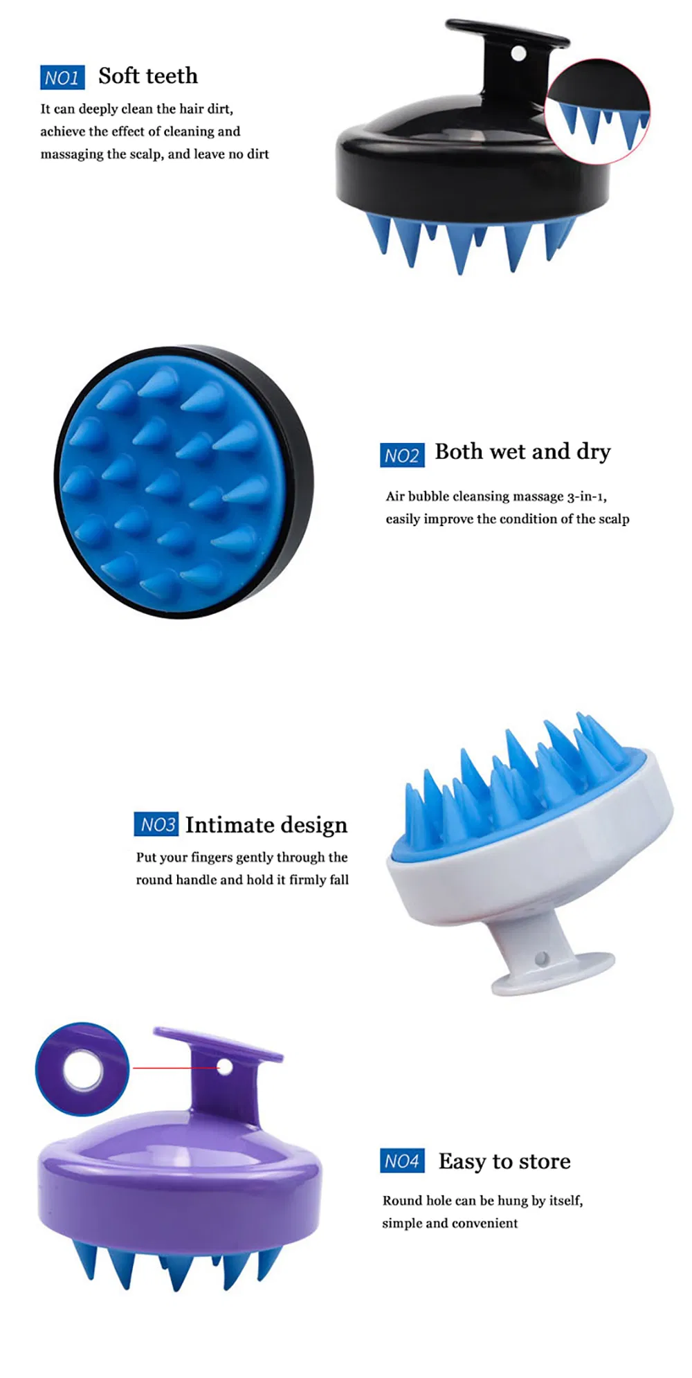 Cepillo de masaje para niños con logo personalizado, cepillo de silicona para el cuero cabelludo, cepillo para desenredar el cabello de mujeres, cepillo para baño de mascotas