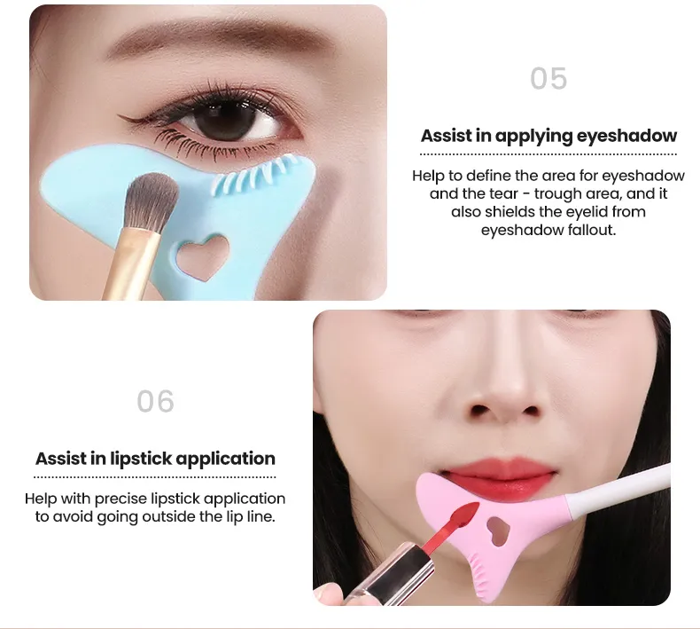 Herramienta de maquillaje para ojos, ayuda para el delineador de ojos y máscara de pestañas de silicona para masaje facial multifuncional