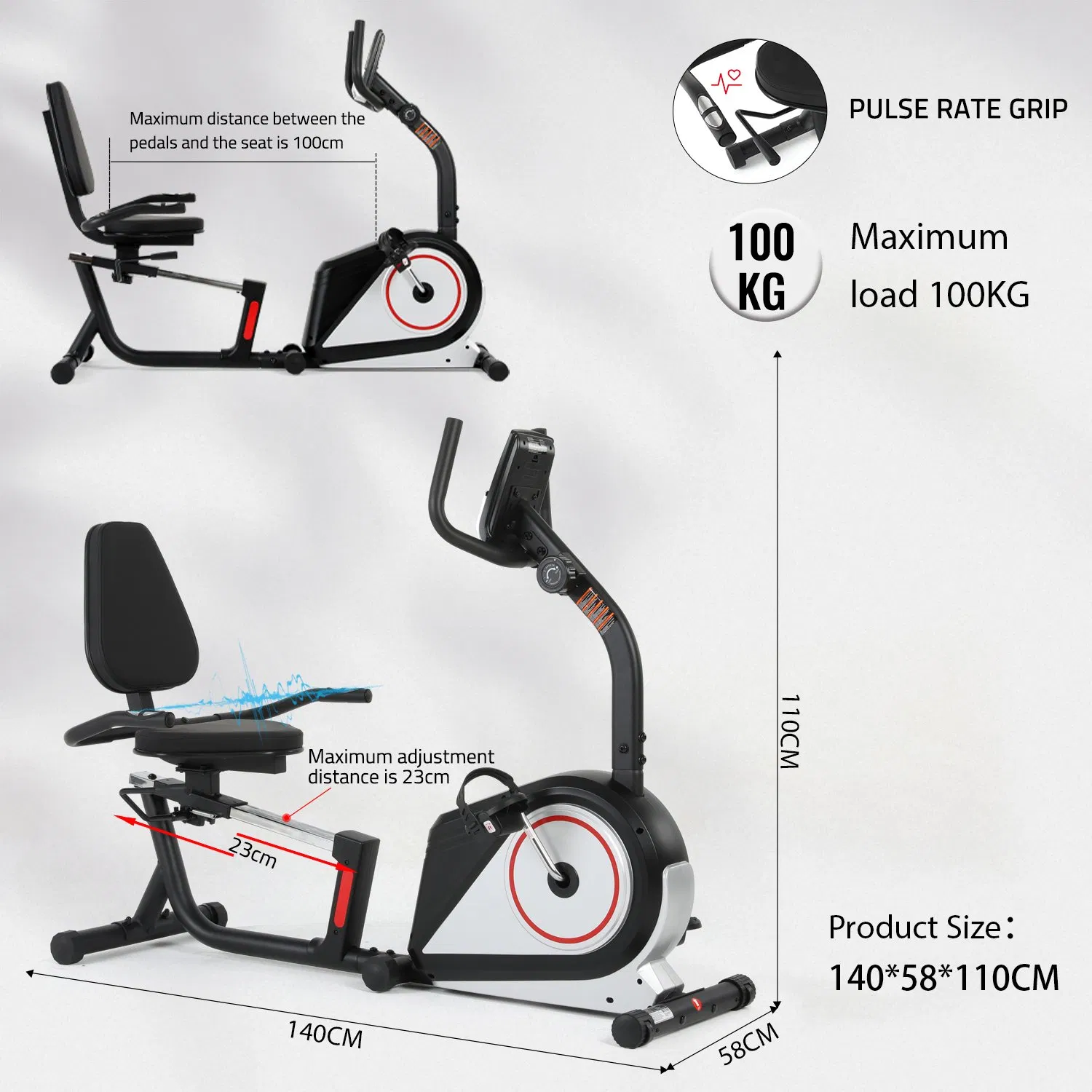 Exercise Bike Magnetic Control Horizontal Exercise Bicycle OEM Recumbent Bike
