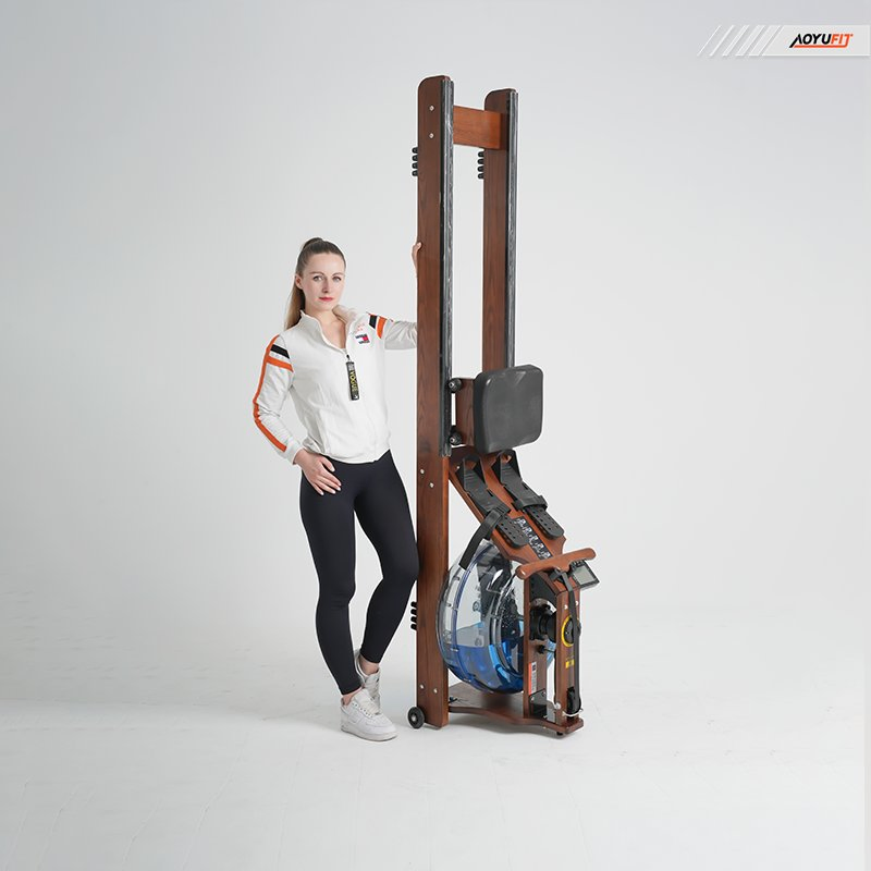 Premium Wood Frame Rower English Screen Adjustable Resistance Easy Storage