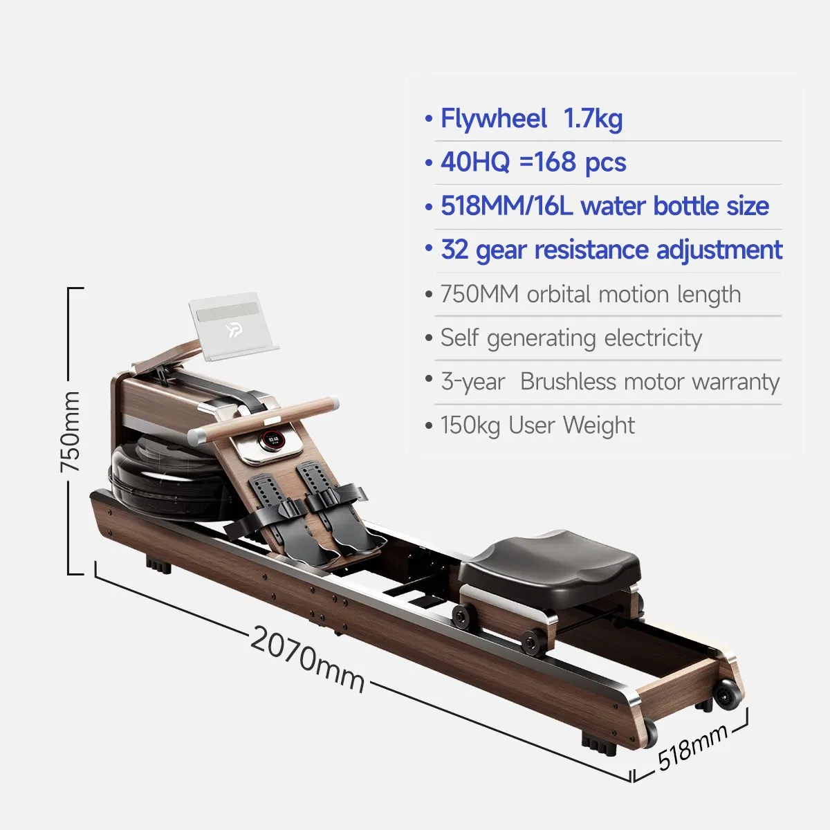 Ypoo Rowing Machine 1.7 Kg Flywheel Hydro-Magnetic Dual Resistance System