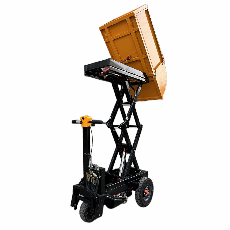 Warehouse Material Handling Hydraulic Scissor Automatic Dump Pallet Lift Tipping Bucket Trolley