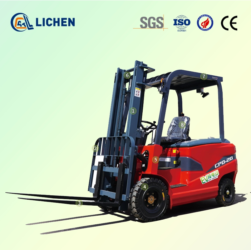 2t 4 Wheel Electric Forklift Counterbalance Battery Forklift with CE/ISO Lifting Equipment Warehouse Use
