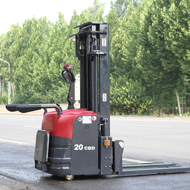 1.5 Ton Full Electric Self Load Lifting 2ton Pallet Stacker Standing Style All Terrain Pallet Stacker Hot Sales