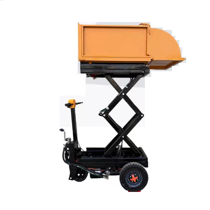 Warehouse Material Handling Hydraulic Scissor Automatic Dump Pallet Lift Tipping Bucket Trolley