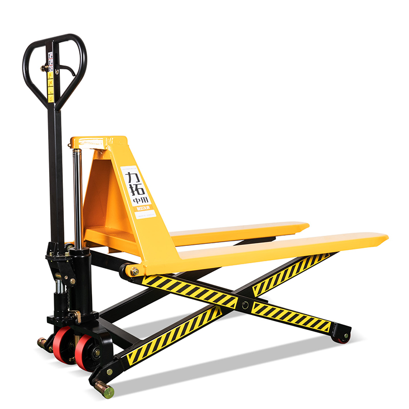 Nylon PU Wheel 685mm Fork Width Manual Adjustable 800 Max Height Hand Hydraulic Scissor Lift Manual Pallet Forklift Truck High Lift Pallet Truck Lifter