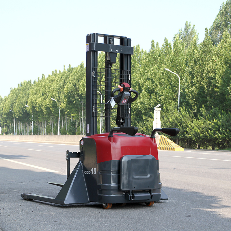 1.5 Ton Full Electric Self Load Lifting 2ton Pallet Stacker Standing Style All Terrain Pallet Stacker Hot Sales