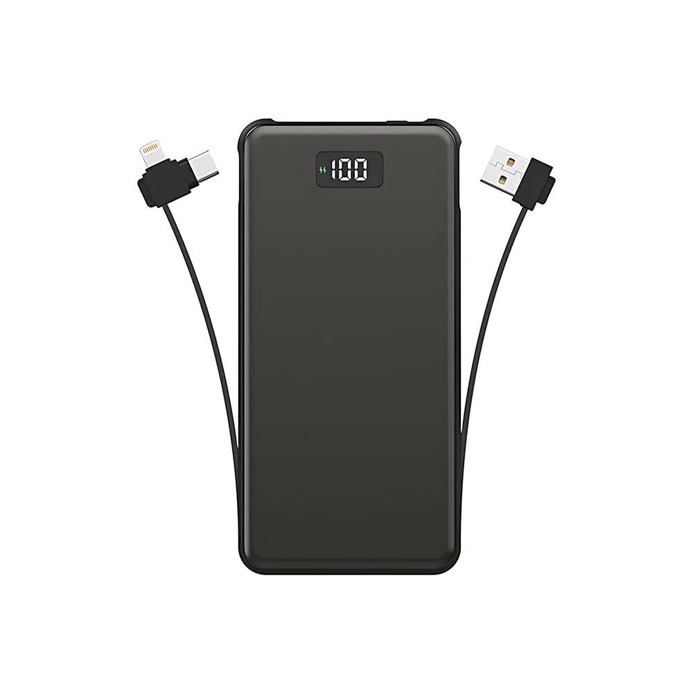 نمط شعار مخصص مع 3-in-1 كابل قابل للطي USB-a USB-C لايتنينغ بنك طاقة محمول عالي السعة عرض رقمي