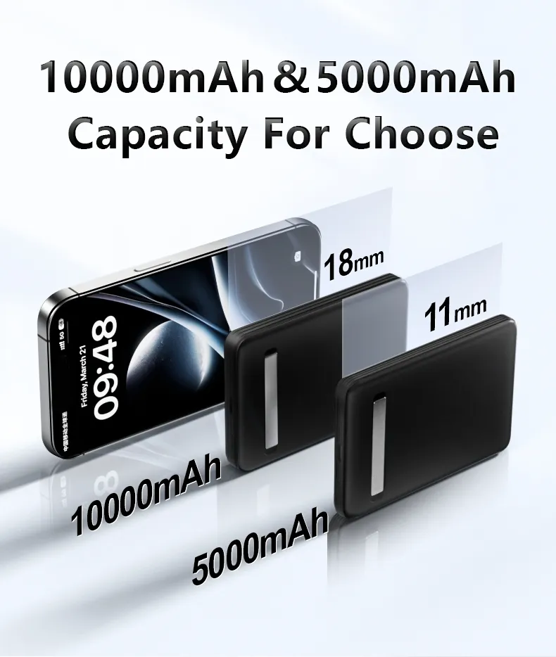 بنك طاقة لاسلكي مغناطيسي سريع الشحن مخصص بالجملة محمول 5000mAh 10000mAh مع حامل للشحن للهاتف
