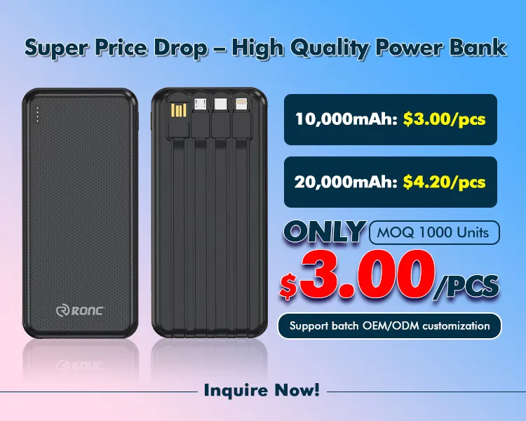 شاحن سريع 10000mAh بنك طاقة بشاحن مدمج ميكرو USB/Type-C/Lighting/ USB 4 في 1 كابل بنك طاقة محمول
