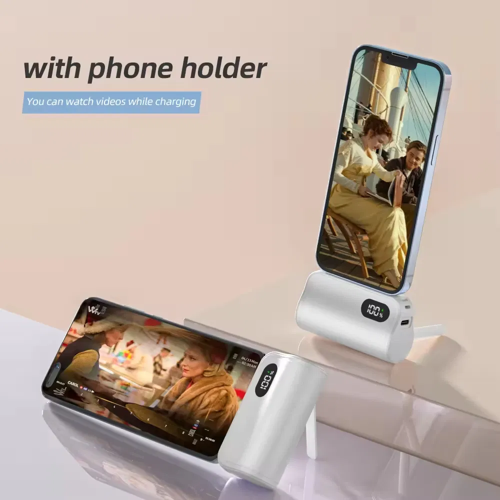 شعار مخصص بنك طاقة صغير فائق النحافة محمول في الهواء الطلق 5000mAh بنك طاقة مصغر مع كابل نوع-C مدمج شحن سريع