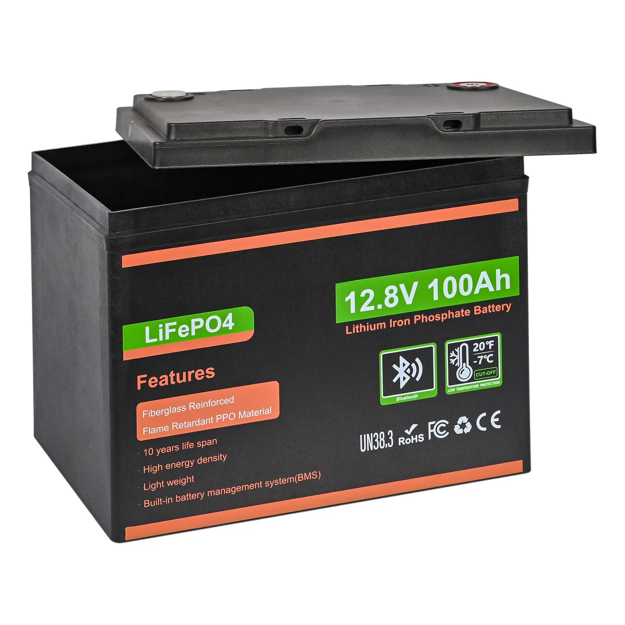 LiFePO4 12.8V 12V 50ah 100ah 200ah 300ah 400ah بطارية فوسفات الحديد الليثيوم لنظام الطاقة الشمسية لليخت