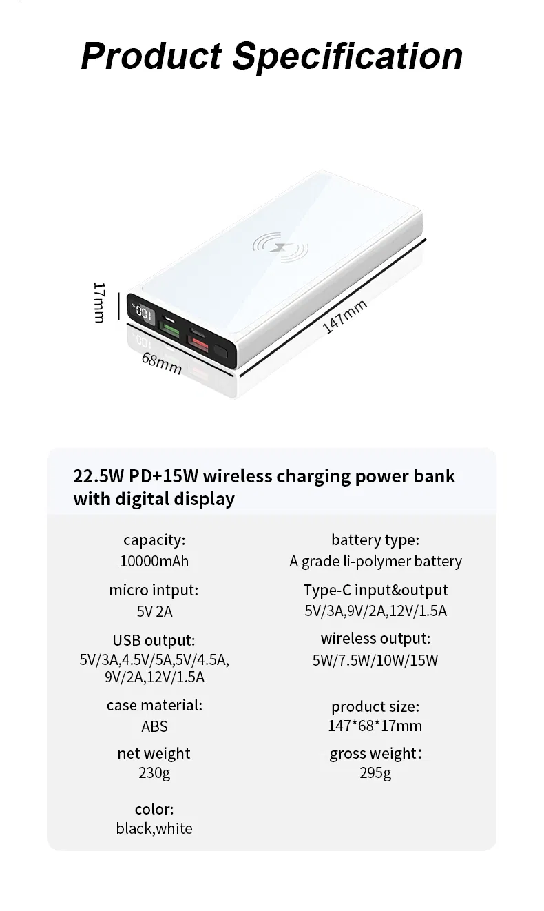 باقة بطارية مخصصة عالية السعة 10000mAh نوع-C بسعة 10000 مللي أمبير شاحن محمول باور بانك USB-C للهاتف